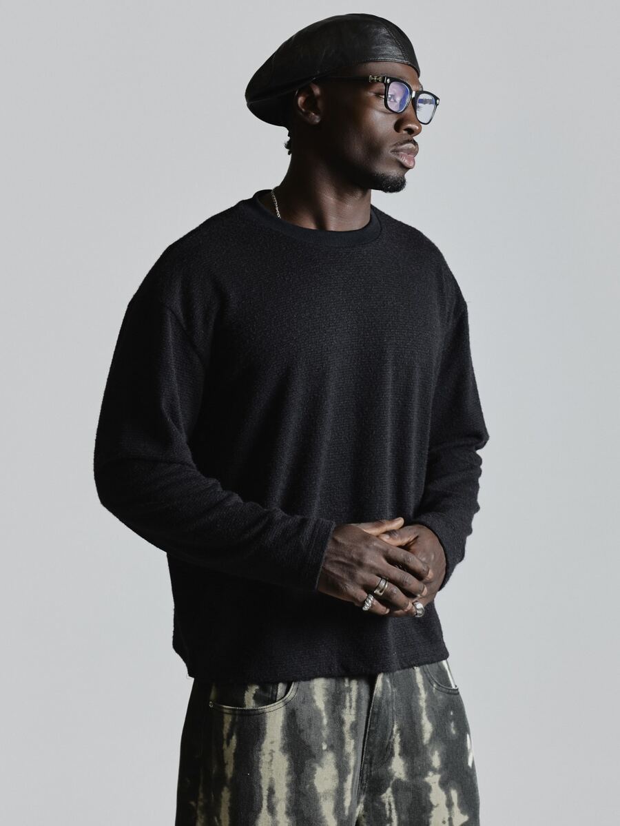 Musero Oversized Loose Fit Cut And Sew Jersey Crew Neckline Slight Drop Shoulder Autum Winter Essentials - Black - View 1