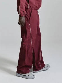 Musero Straight Leg Track Pants Elasticated Waist Binding Detail Co Ord Joggers Only Autum Winter Essentials - Burgundy - View 3