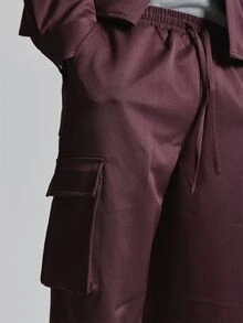 Musero Lose Fit Woven Cargo Pants Elasticated Waistband Co Ord Trousers Only Autum Winter Essentials - Rust Brown - View 5