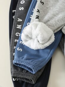 SHEIN 嬰幼兒男女通用 4件組秋冬休閒時尚加厚抓絨內裡運動長褲 多件裝 慢跑褲 嬰兒冬季下身褲 - 藏蓝色 - 查看 6