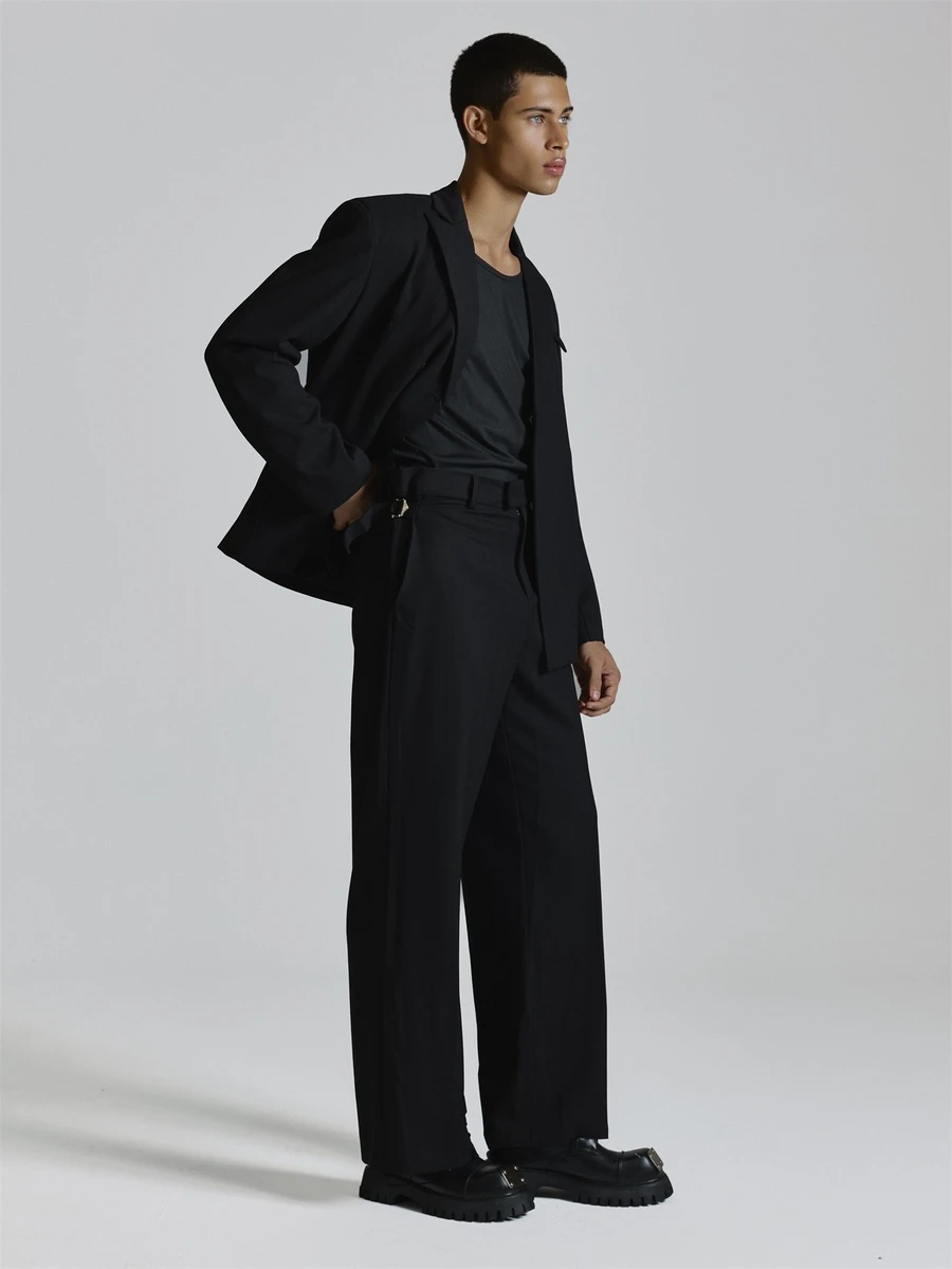 Musero Straight Leg Tailored Pants Buckle Detail With Silver Hardwear Belt Loops And Back Welt Pockets Co Ord Trousers Only Autum Winter Essentials - Black - View 1
