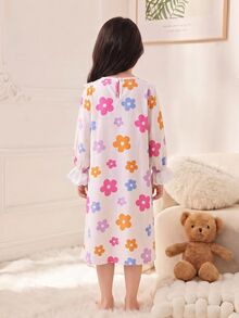 SHEIN 少女粉色碎花睡裙，3D蝴蝶結裝飾可愛蕾絲洋裝 - 彩色 - 查看 2