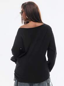 Vadaroq Women's Letter Print Casual Everyday T-Shirt - Black - View 5