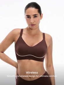 LUVLETTE Chocolate Wireless Full Coverage Seamless Side Support Lounge Bra Bralette Bra No Show Underwear Workout Sports Sticky Basic SizeFreedom Bra - Chocolate Brown - View 3