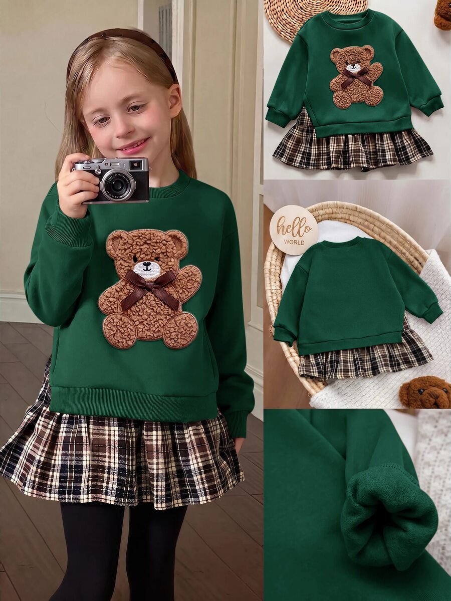 SHEIN Young Girls Retro Fashion Versatile Casual Everyday Wear Fall Winter,Suitable For Outings, Campus - Green - View 1