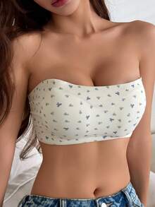 DAZY Sweet Ditsy Floral Push-Up Padded Strapless Bra For Women - Champagne - View 1
