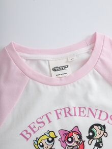 THE POWERPUFF GIRLS X SHEIN Kaos Kasual Lengan Pendek untuk Anak Perempuan - Berwarna merah muda - View 4