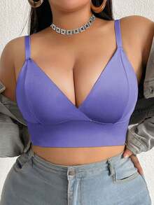 SHEIN 大尺碼女款素色休閒日常細肩帶內衣 - 紫色 - 查看 3