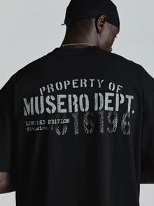 Oversized Drop Shoulder Graphic Tshirt "Musero " Crew Neck Autum Winter Essentials - Black - View 6