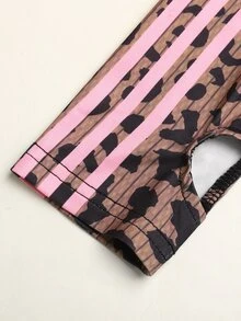SHEIN 少女棕色豹紋印花立領拉鍊長袖外套與喇叭褲2件套 秋冬套裝 - 棕色 - 查看 10