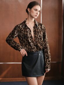 Anewsta Autumn/Winter New Fashion Leopard Print Minimalist Versatile Collared Long Sleeve Shirt - Mocha Brown - View 6