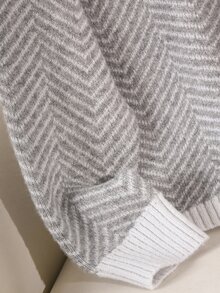 CosyJoli Plus Size Women's Striped V-Neck Drop Shoulder Long Sleeve Casual Pullover Sweater Winter - Grey - View 5