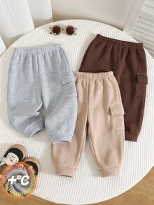 3pcs/Set Celana Panjang Rajut Kasual Lucu Serbaguna Warna Polos untuk Bayi Laki-laki Musim Gugur/Dingin, Celana Jogger Serbaguna untuk Anak-anak - MultiWarna - View 6