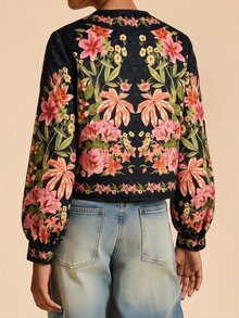 Travachic 女款時尚度假刺繡長袖復古夾克 - 黑色 - 查看 3