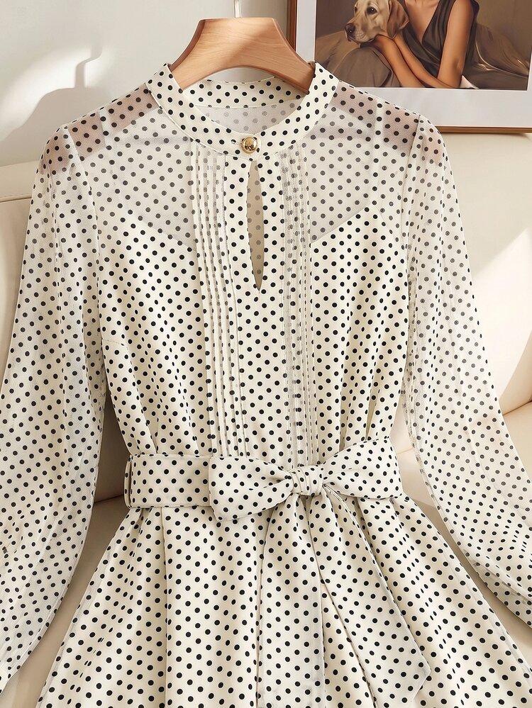 SHEIN Clasi Plus Size Women Polka Dot Casual Versatile Everyday Outing Shirt - Apricot - View 4