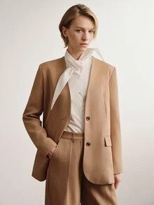 Briarwyn Women Minimalist Linen Blazer & Bermuda Shorts 2 Pieces Set, V Neck Two Button Oversized Suit Matching Outfit - Brown - View 1