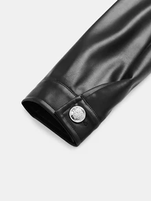 Omancia Women's Autumn/Winter New Double-Breasted Button Design PU Leather Jacket - Brown - View 4