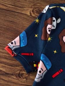 HARRY POTTER X SHEIN Tween Boy Cartoon Print Short Sleeve Top And Long Pants Casual Daily Home Sleepwear Set - Blue - View 4