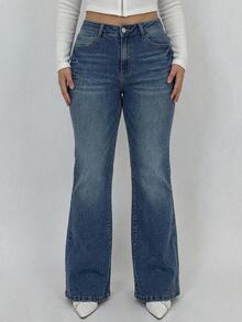 Dazy Plus Elastic Slim Fit Elegant Versatile Flattering Long Flare Jeans, Spring/Autumn New Style - Medium Wash - View 1