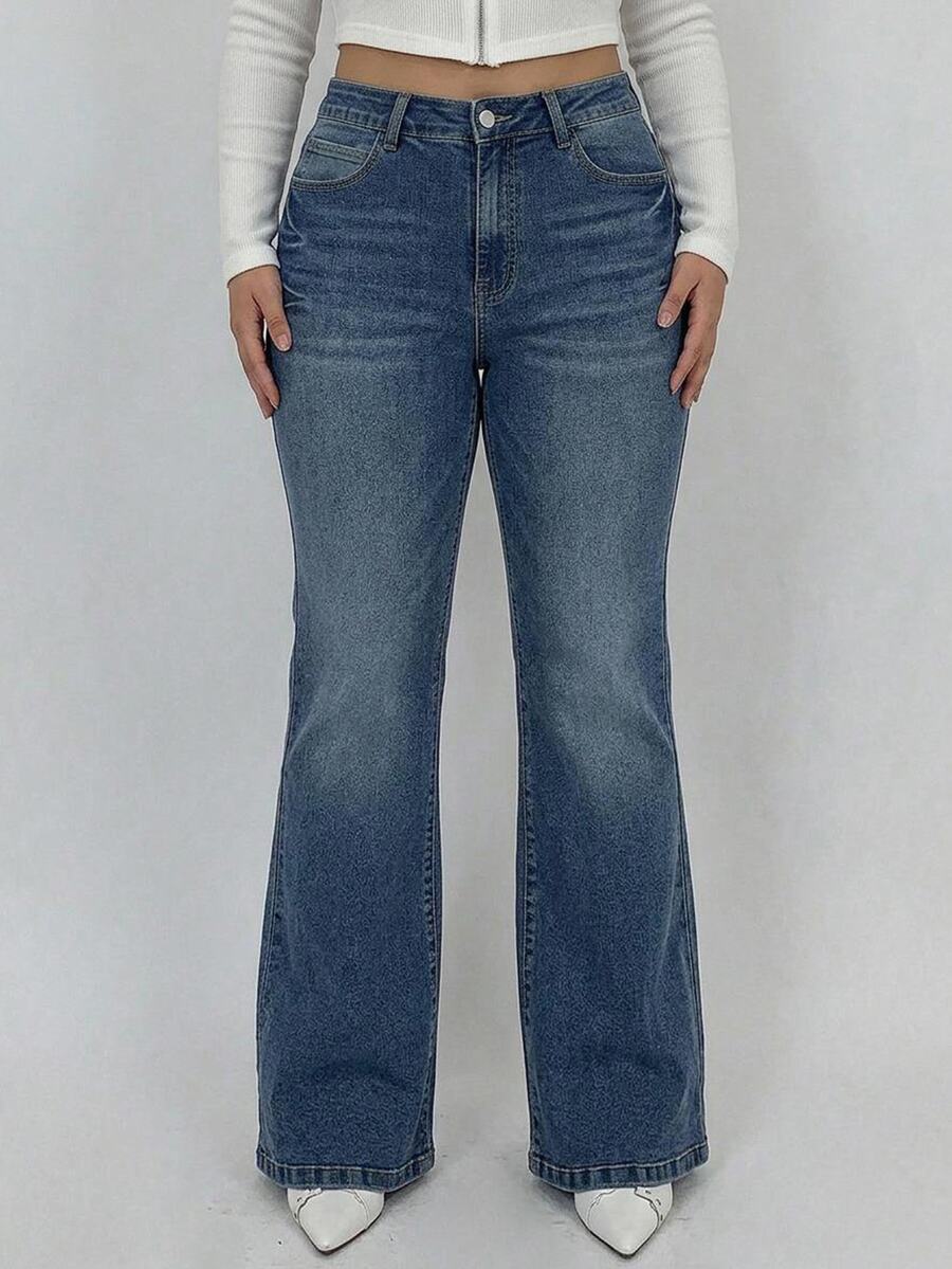 Dazy Plus Elastic Slim Fit Elegant Versatile Flattering Long Flare Jeans, Spring/Autumn New Style - Medium Wash - View 1