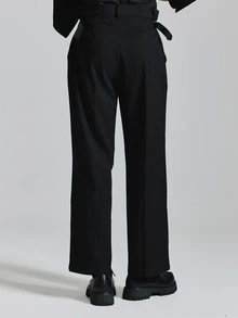 Musero Straight Leg Tailored Pants Buckle Detail With Silver Hardwear Belt Loops And Back Welt Pockets Co Ord Trousers Only Autum Winter Essentials - Black - View 4