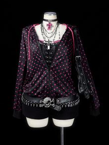 Sunspun Plus Size Polka Dot Hooded Zip-Up Sweatshirt, Autumn/Winter Fall - Hot Pink - View 5