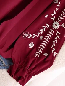 CosyJoli 大尺碼休閒花卉刺繡襯衫，適合度假 - 紅色 - 查看 3