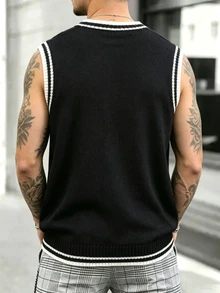 Manfinity Homme Men's Plus Size Colorblock Casual Versatile Daily Wear Knit Vest - Black - View 2