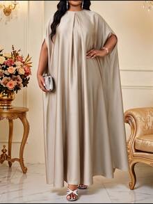 Fleurora Plus Size Elegant Party Batwing Sleeve Dress - Apricot - View 7