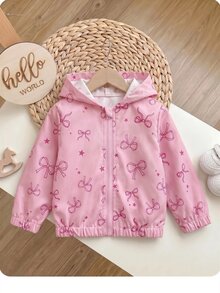 SHEIN 女嬰可愛休閒粉色花卉圖案連帽秋季外套 - 彩色 - 查看 5