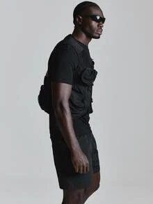 Musero Sport Running Tactical Jacket Clasp Fastening Rectangle Pockets Spring Summer Activewear - Black - View 4