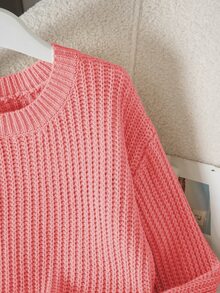 SHEIN Tween Girl Solid Color Crew Neck Casual Daily Long Sleeve Sweater - Pink - View 6