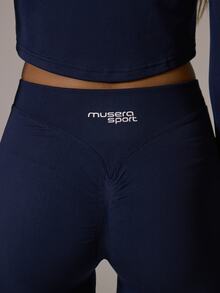 Musera Sport High Rise Ribbed Waist Seamless Fitted Active Coord Legging Fall Autumn Winter Gym Active Pilates Motion - Navy Blue - View 5
