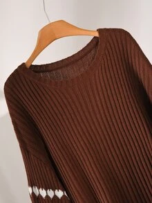 CosyJoli Plus Size Women's Heart Pattern Crew Neck Drop Shoulder Long Sleeve Casual Pullover Sweater Winter - Brown - View 4