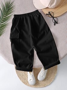 SHEIN 中性嬰兒男/女嬰 100%純棉休閒百搭白色工裝褲，男嬰下裝，嬰兒褲，Squishy - 黑色 - 查看 2
