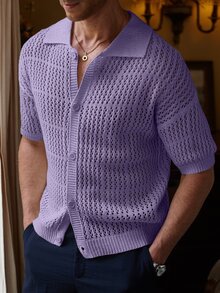 Manfinity Homme Men's Solid Color Casual Versatile Everyday Knit Top - Mauve Purple - View 7