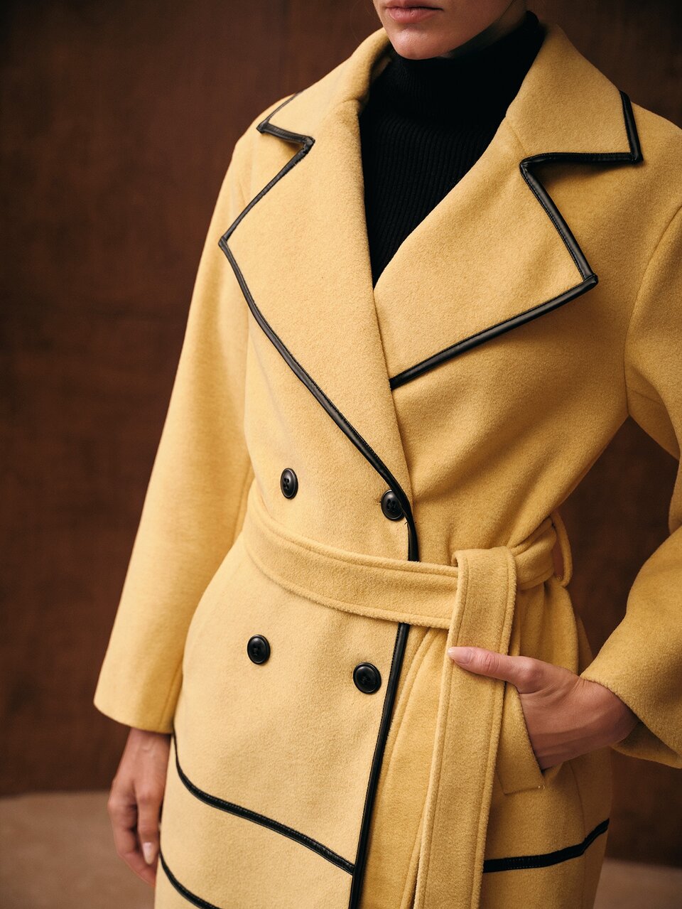 MOTF WOMEN'S CONTRAST TRIM DOUBLE-BREASTED OVERCOAT, AUTUMN/WINTER