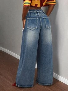Slaydiva Plus Size Street Style Button Pocket Rhinestone Denim Jeans Teacher Outfits For Women - Medium Wash - View 2