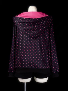 Sunspun Plus Size Polka Dot Hooded Zip-Up Sweatshirt, Autumn/Winter Fall - Hot Pink - View 2
