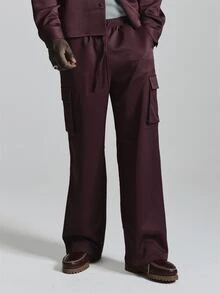 Musero Lose Fit Woven Cargo Pants Elasticated Waistband Co Ord Trousers Only Autum Winter Essentials - Rust Brown - View 2