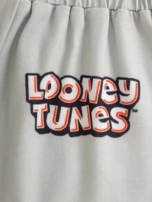 LOONEY TUNES X SHEIN 小男孩卡通印花T恤短褲套裝 - 灰色 - 查看 5