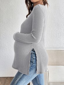 SHEIN 孕婦純色休閒日常長袖T恤 秋季 - 灰色 - 查看 2