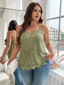 Reflora Plus Size Women's Lace Fashion Camisole - Green - View 3