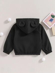 SHEIN 1件男童休閒極簡街頭連帽長袖外套，時尚休閒設計，適合夏季穿著，適合4-7歲男孩日常穿著，適用於運動、外出、學校及開學季 - 黑色 - 查看 2