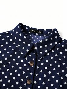 SHEIN Clasi 女款短袖上衣與細肩帶洋裝休閒復古鄉村風兩件套 海軍藍波點 適合野餐度假 夏季度假 - 藏蓝色 - 查看 5