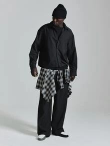 Musero Oversized Drop Shoulder Collared Shirt In Faux Denim Fabric Cropped Length Co Ord Shirt Only Autum Winter Essentials - Black - View 1