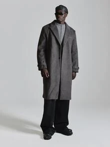 Musero Oversized Point Collar Belted Cuff Brushed Woolen Overcoat Autum Winter Essentials - Grey - View 1