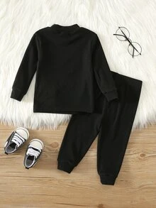 SHEIN 男女嬰兒/幼兒 2件組秋冬加厚抓絨內裡貼身睡衣套裝，嬰兒睡衣，貼身款，聖誕，嬰兒冬季睡衣 - 黑色 - 查看 2