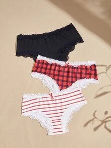 Lullawish Women's Plaid Lace Triangle Panties 3-Pack - Multicolor - View 3