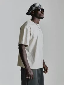 Oversized Drop Shoulder Graphic Tshirt "MUSERO 0161" Crew Neck Autum Winter Essentials - White - View 4